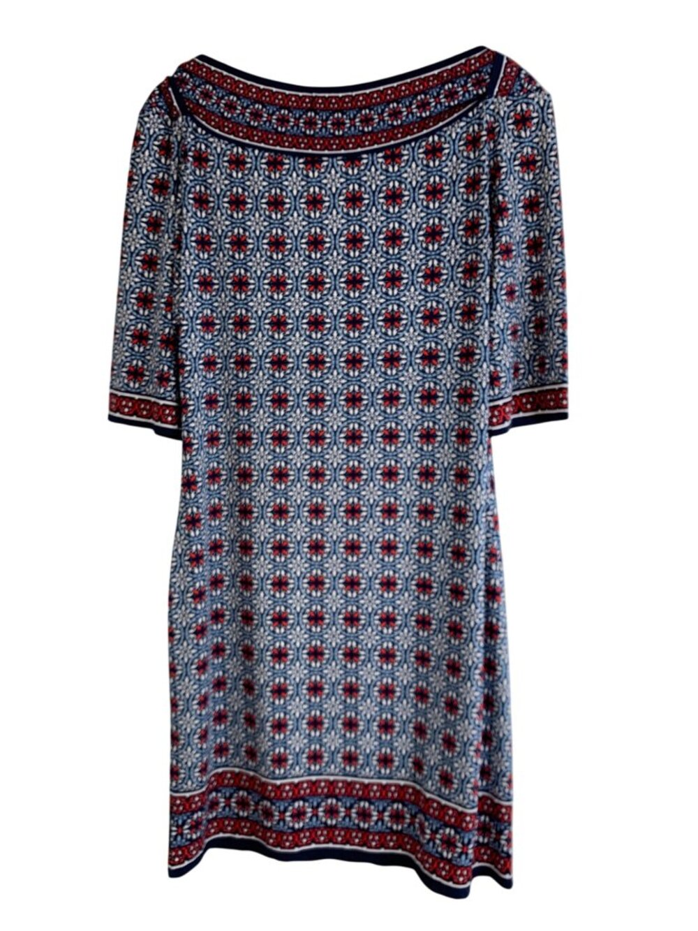 NWT Max Studio Mosaic Print Knee Dress Lightweight Travel XL Jersey 3/4 Sleeve - Picture 12 of 12